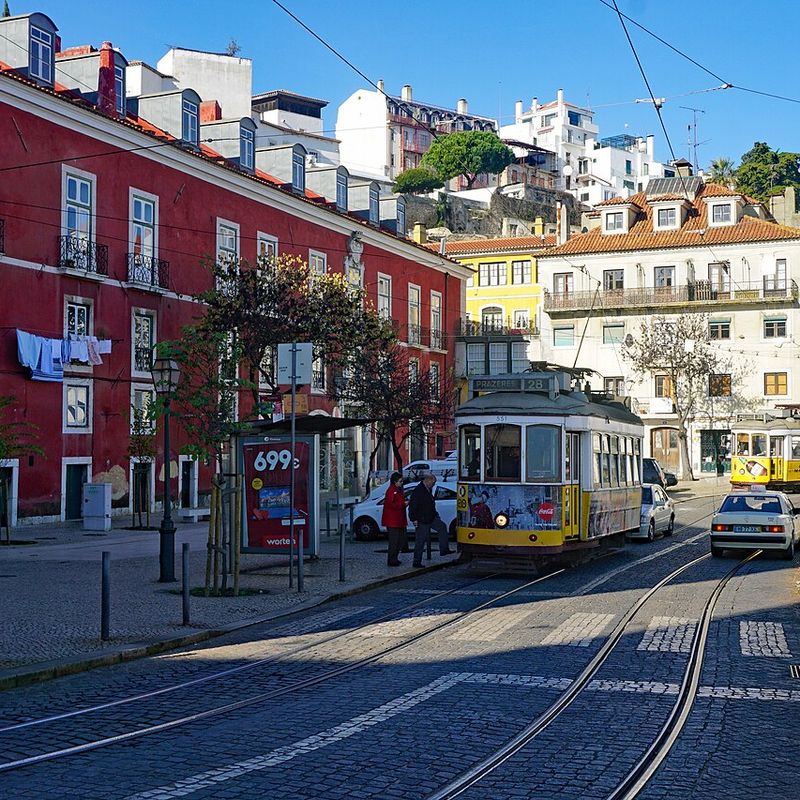 A tram on a Lisbon hill street
