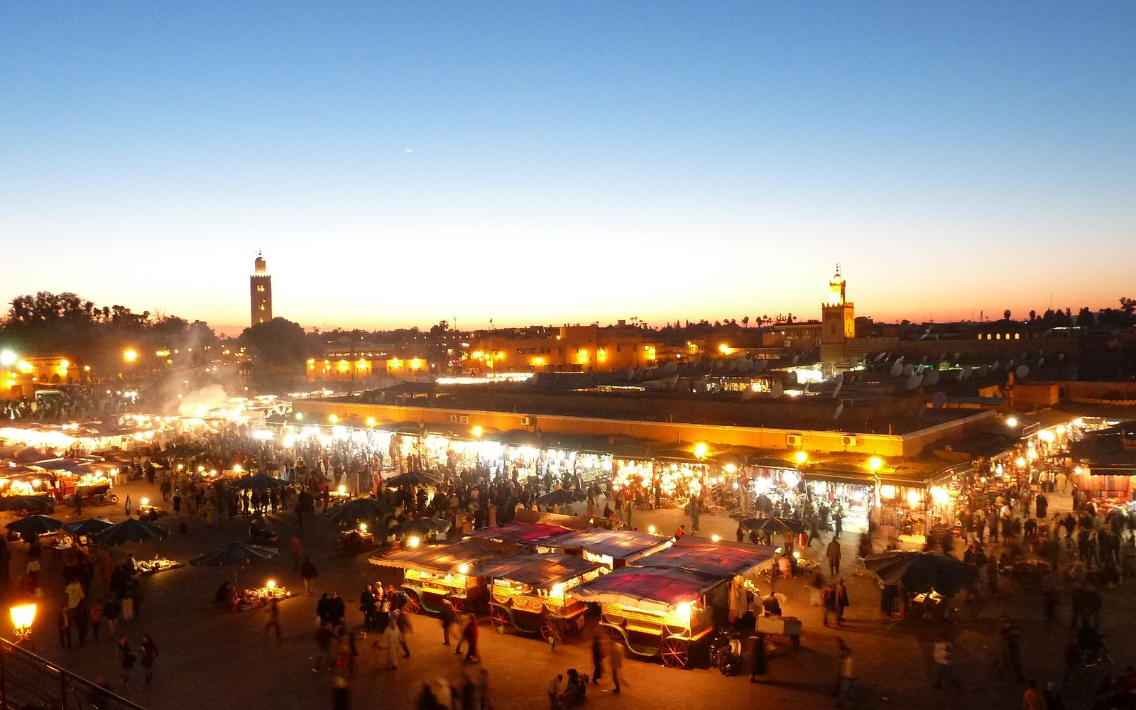Jemaa el-Fnaa market square in Marrakesh at sunset